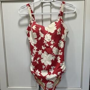 Lands' End Womens Floral Swimsuit one piece Underwire 8 B Pink White molded Cup